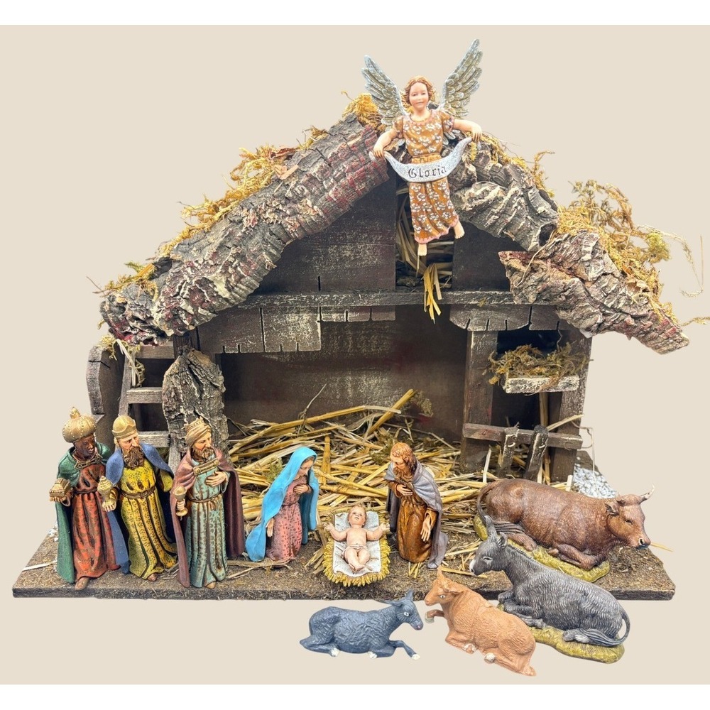 Vintage Sears Nativity Set 9 Figures Wood Stable Made in Italy Christmas 7197894